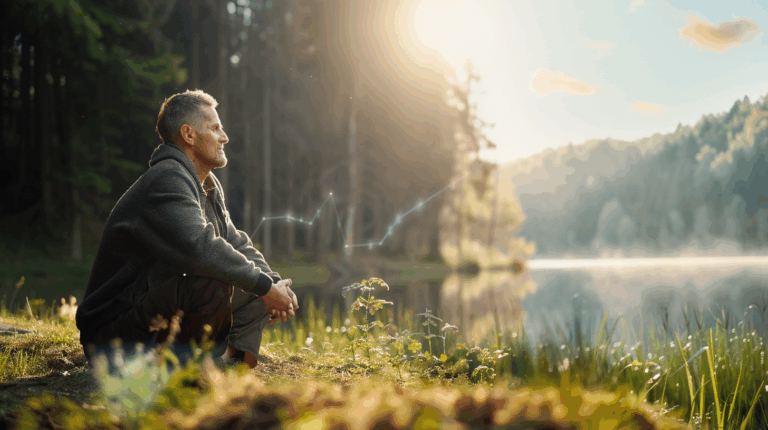 Man zit rustig bij het water.