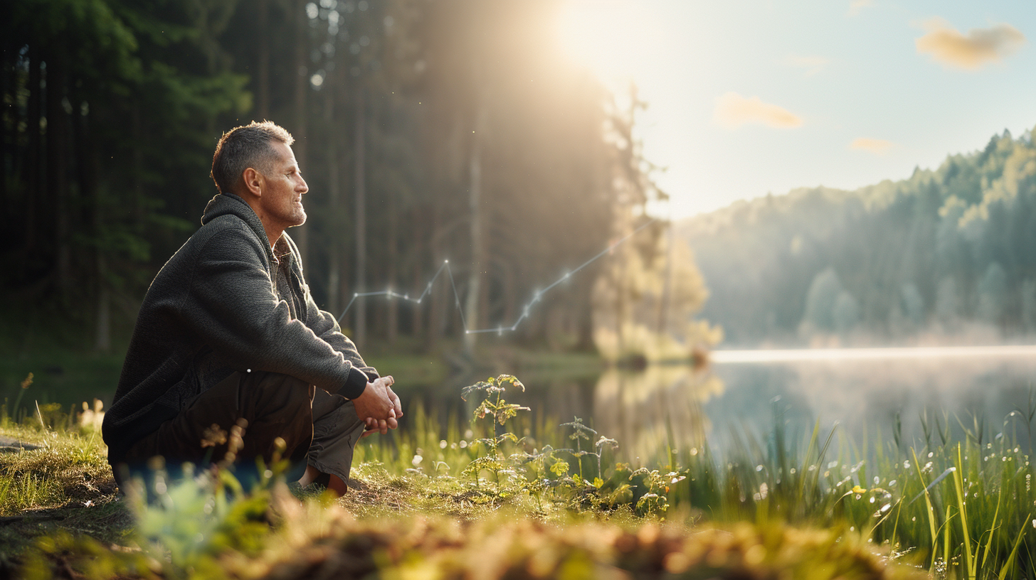 Man zit rustig bij het water.