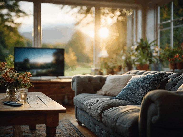 Helles Wohnzimmer mit schöner Aussicht.