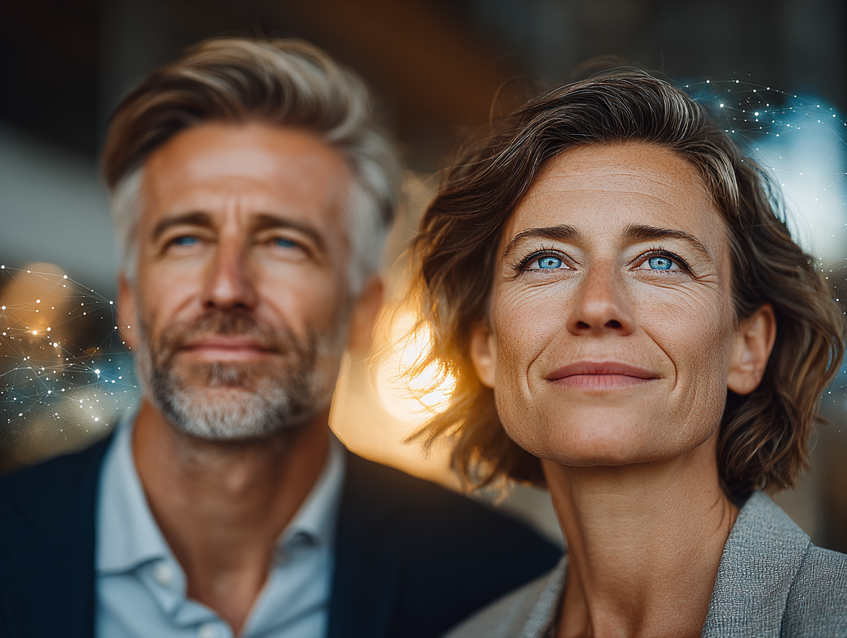 Paar mit unscharfen Gesichtern, Sonnenuntergang.