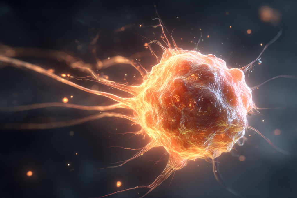 Alternde Zelle mit orange-rotem Leuchten