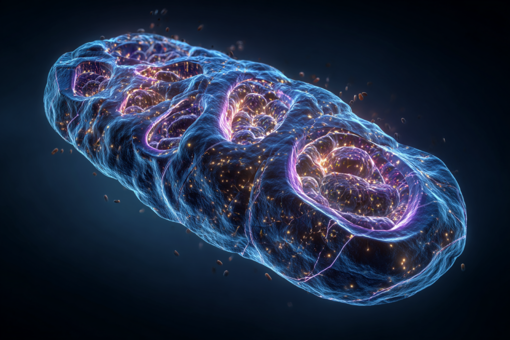 Mitochondrien mit leuchtenden Effekten.
